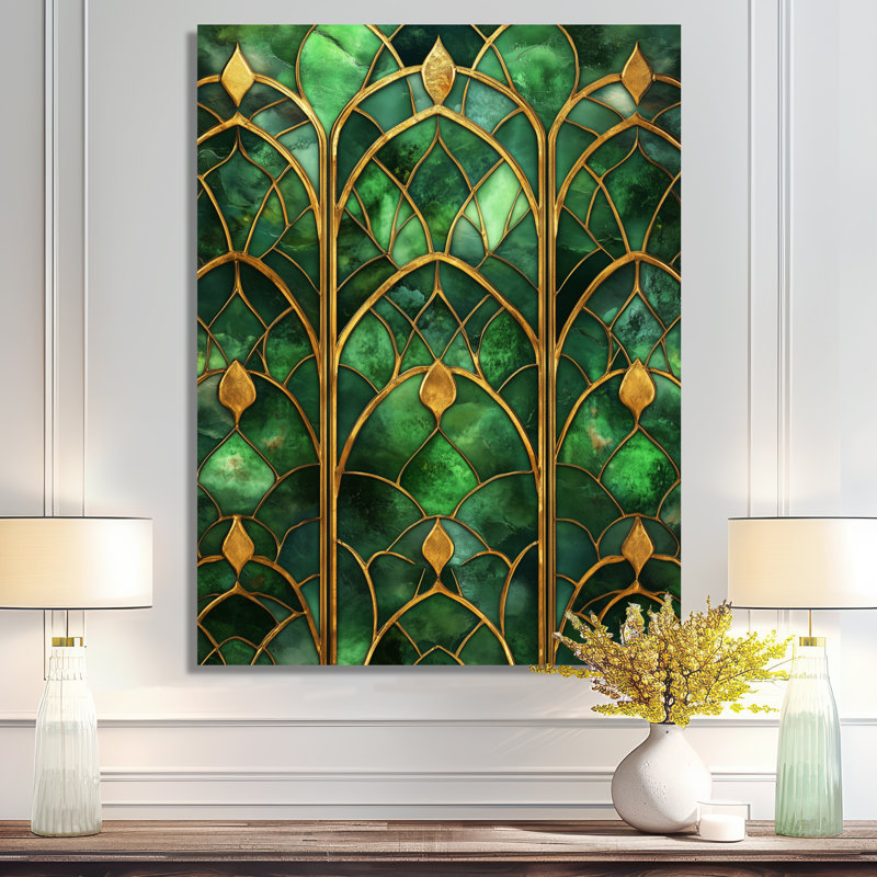 Émeraude en carrelage opulence - Art mural abstrait Art déco, reproduction d'art en métal, L 12 po x H 20 po