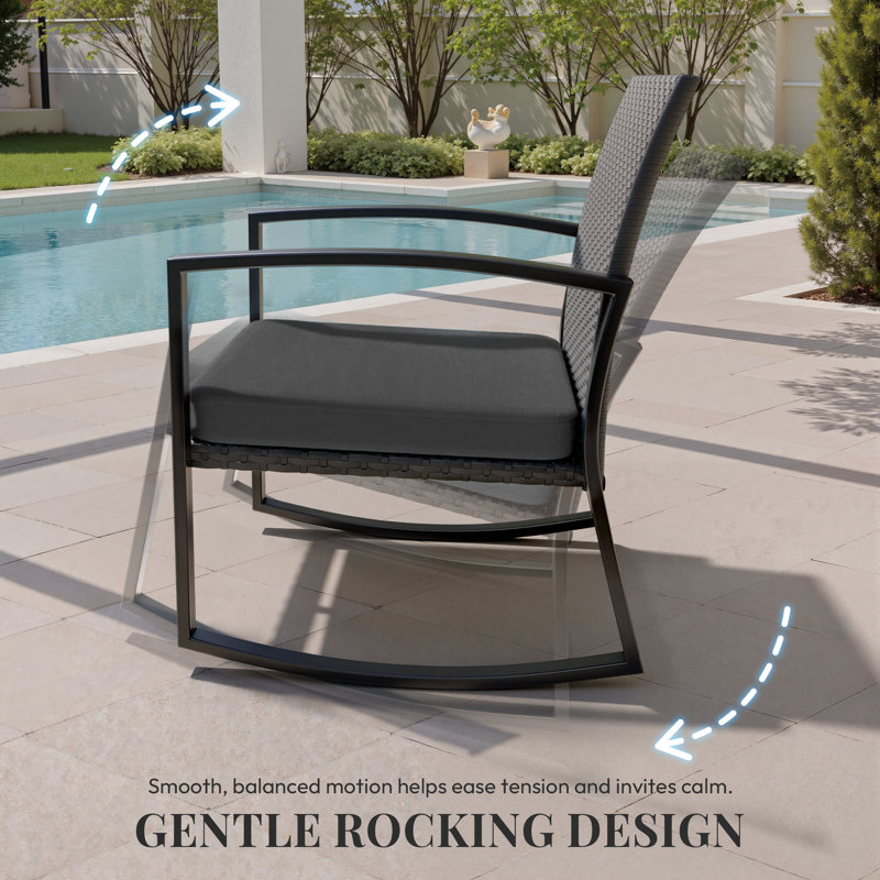 Ensemble bistro Rocking Patio - toutes saisons - ensemble de 3 chaises en osier pour l'extérieur, ensemble de conversation en rotin pour balcon, porche, jardin, cour, bord de piscine, bleu