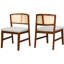 Ensemble de 2 chaises de salle à manger rembourrées en tissu avec dossier en rotin incurvé - Chaises d'appoint sans accoudoirs en bois massif pour la cuisine et la salle à manger