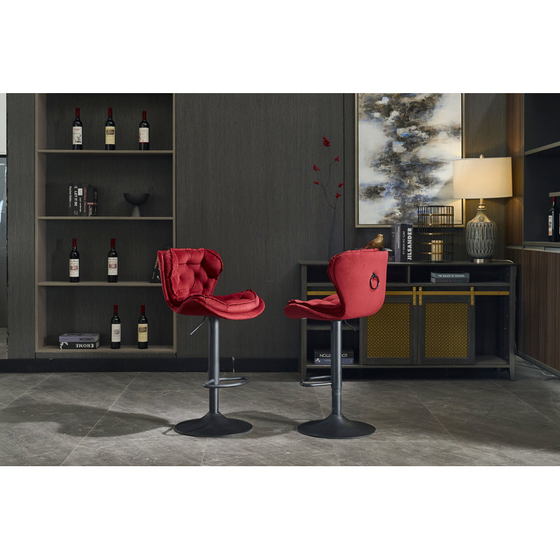 Ensemble de 2 tabourets de bar avec repose-pieds thermolaqué et base pivotante en velours à hauteur réglable et tabouret de bar simple - rouge