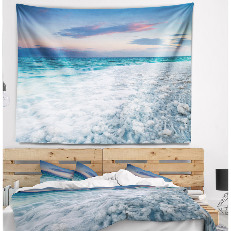 Bord de mer, magnifique lever de soleil sur la tapisserie de la mer Morte, H 50 po x l 60 po