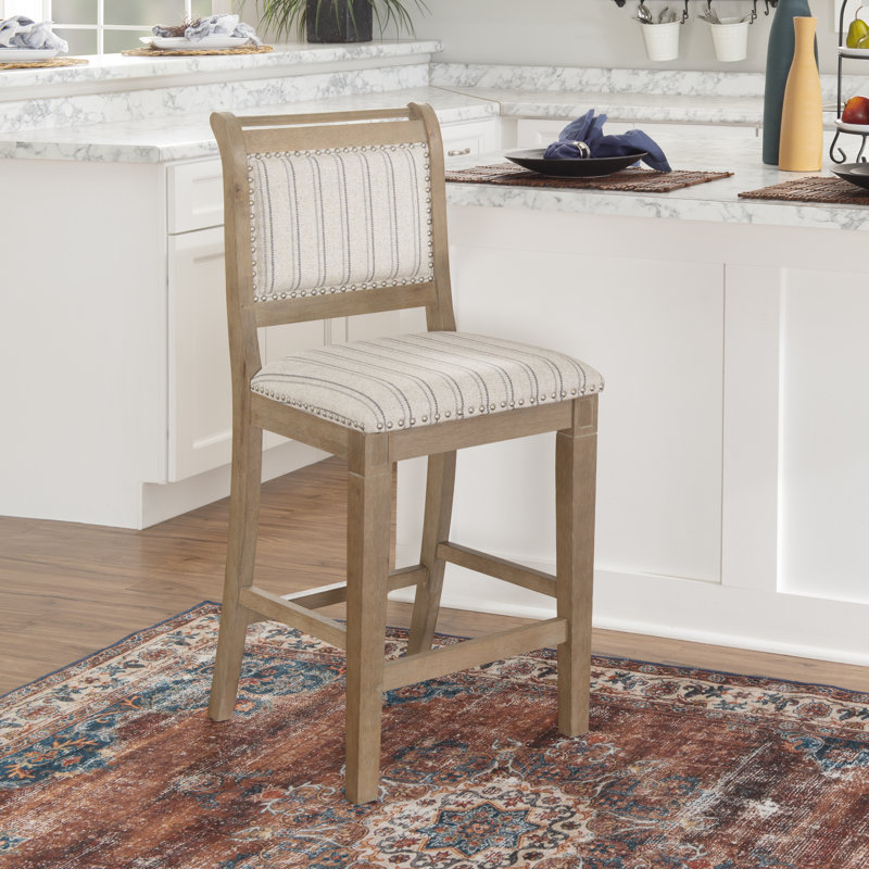Eidson Wood Upholstered Bar & Counter Stool, Counter Stool (26" Seat Height), Gray Wash