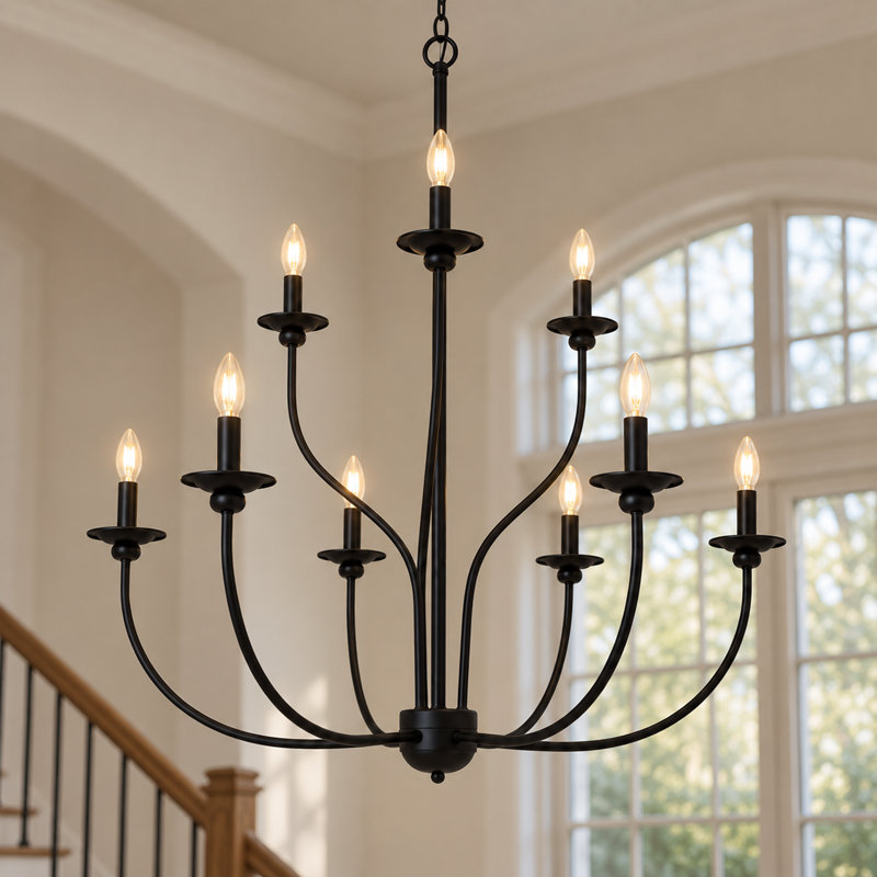 9-light 39"W Candle Style Classic Chandelier, 42.5" H x 39.4" W x 39.4" D