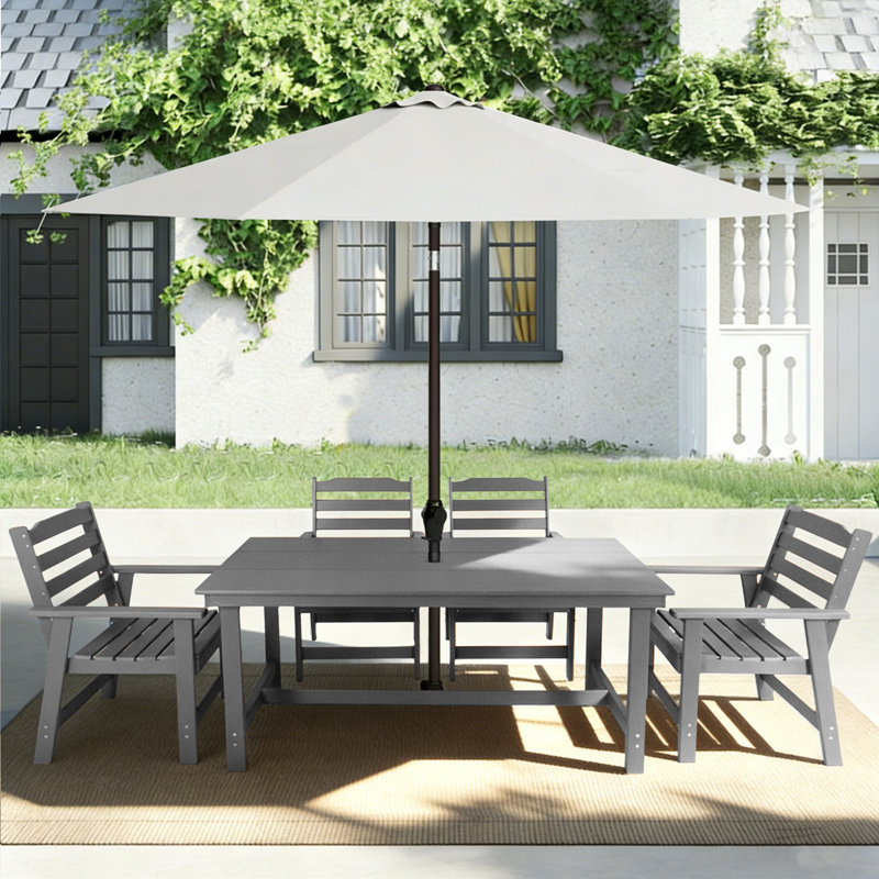 HDPE Patio Dining Table  With Umbrella Hole, Gray
