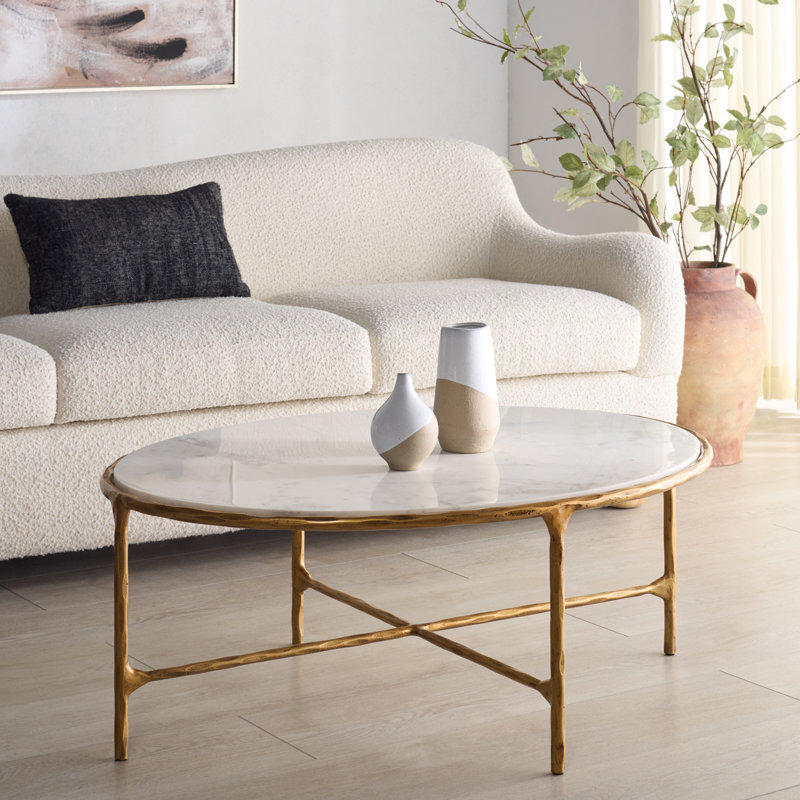 Table basse Evelynn, Laiton, Marbre blanc