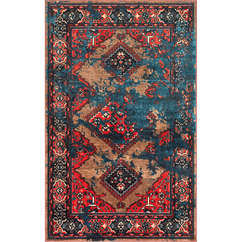 Tapis bleu / rouge Yarra Southwestern, Rectangle 5 pi x 8 pi