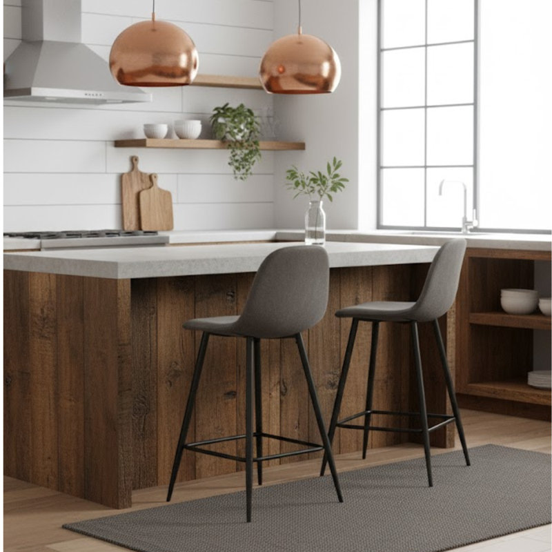 Akasya Upholstered Counter Stool with Metal Frame
