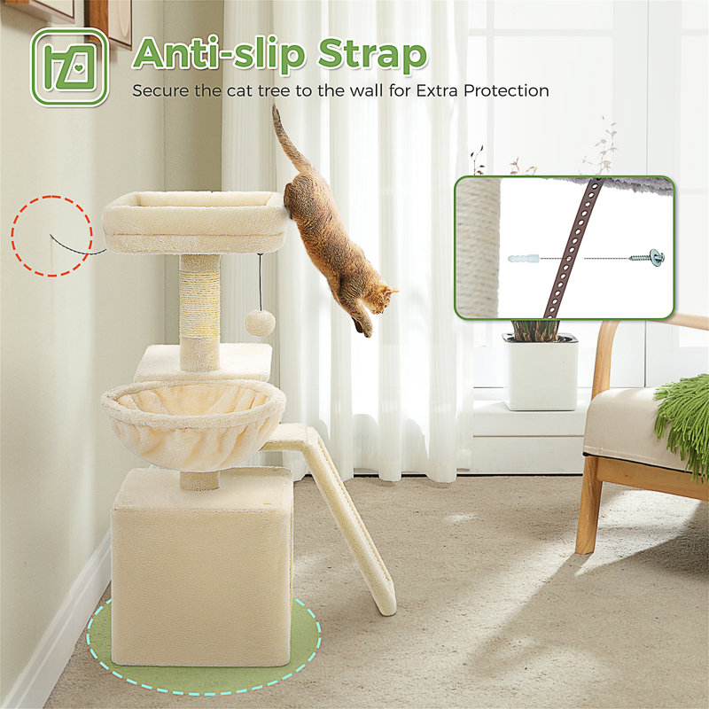 Petit arbre à chat pour chats d'intérieur, mignonne tour de chat de 32 po avec rampe à griffes en sisal, hamac douillet et perchoir de lit amovible pour chatons