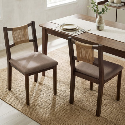 Hand-Woven Rope Dining Chair with Upholstered Seat