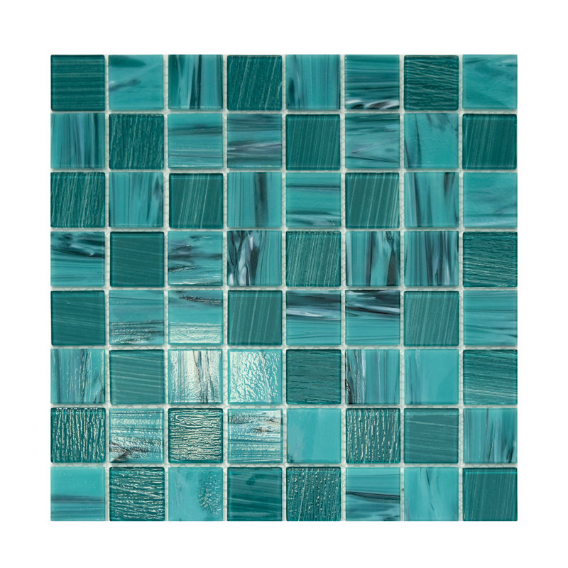 Premium Textured 1.4" X 1.4" Straight Edge Glass Mosaic Tile, Tropical Bay