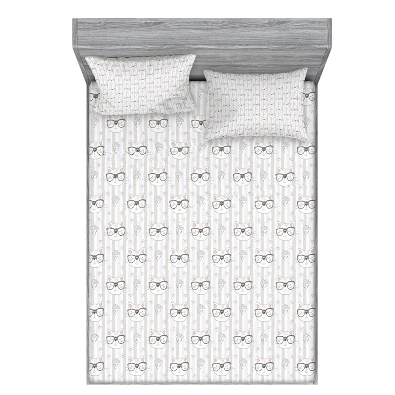 Microfiber Sheet Set, Full Sheet Set with Fitted Sheet, Cat Lover