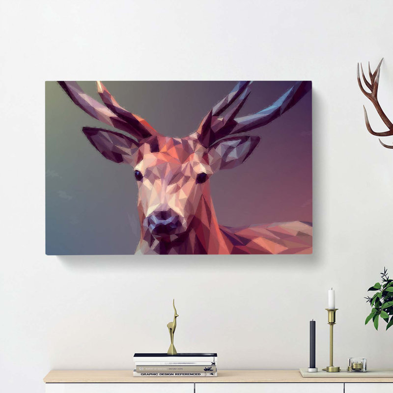 Geometric Stag Deer In Abstract - Wrapped Canvas, 50cm H x 76cm W x 3cm D