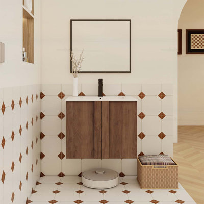 Meuble-lavabo flottant avec lavabo, portes à fermeture douce et rangement spacieux