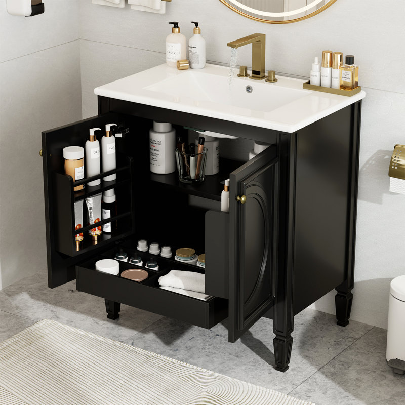 Meuble-lavabo 30 po avec lavabo, deux portes avec tablette, charnières de porte à fermeture en douceur, Noir