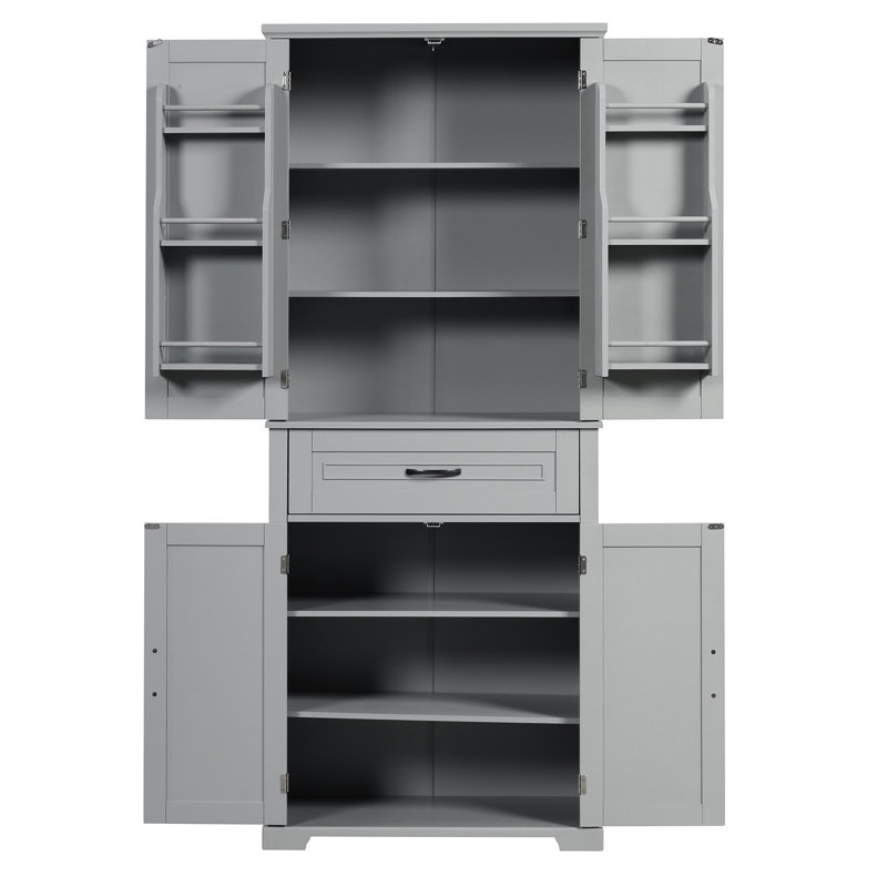 Tall Grey Bathroom Storage Cabinet, Doors, Drawer, Adjustable Shelf For Organized Space With Doors And Shelf, Ample Space, Modern