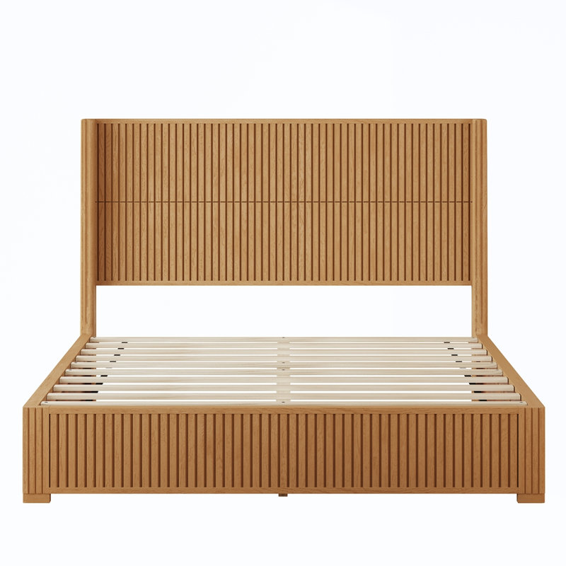 Solid Wood Platform Bed Frame, Queen, Light Brown