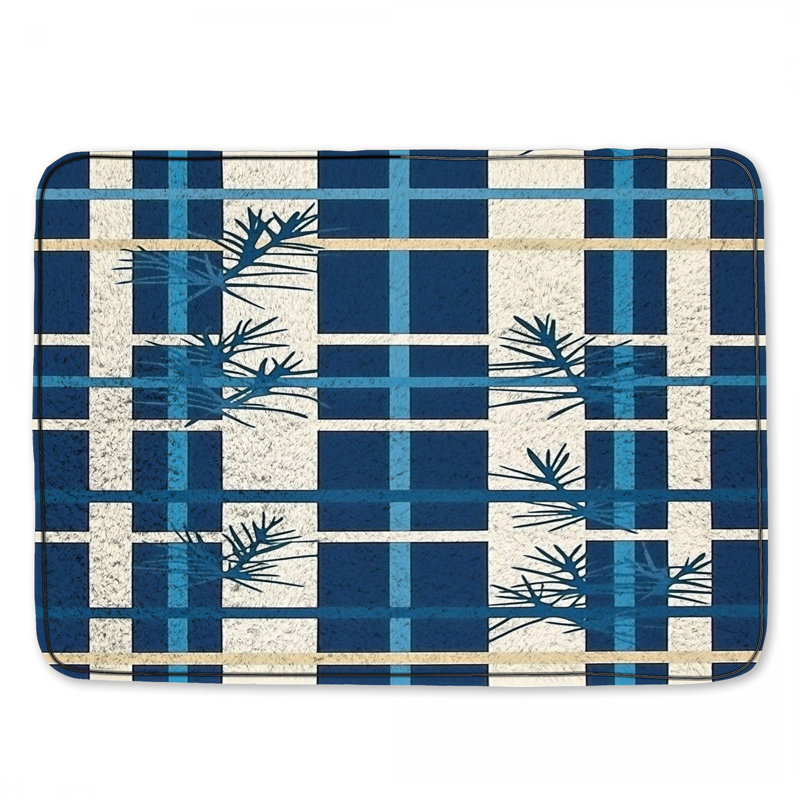 Motif de tapis de bain à carreaux, Simple - L 24 po x l 17 po, Tissu écossais bleu / blanc