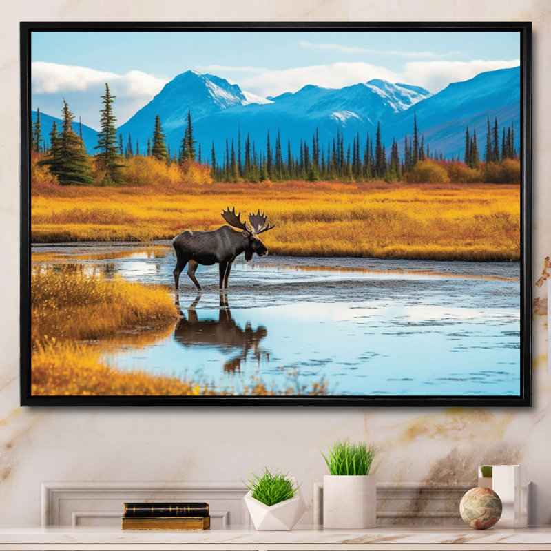 Orignal dans un paysage de l'Alaska II, Toile noire, H 24 po x l 32 po x P 1 po