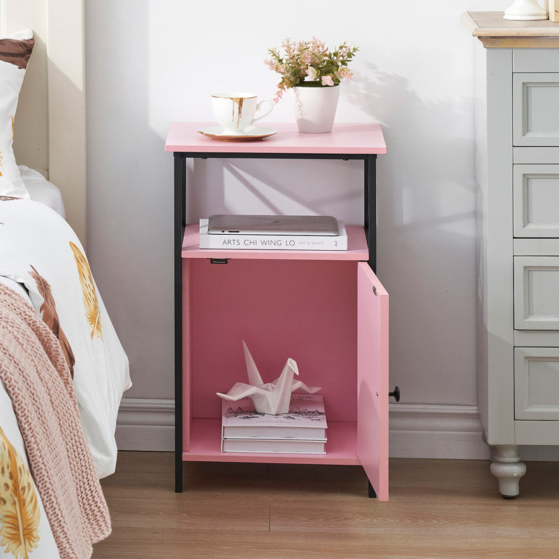 Blevens 16'' W Metal Nightstand, Pink, Individual