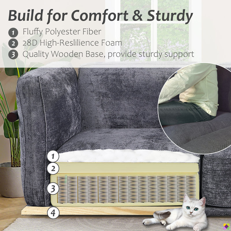 Praylow 119.68"W Chenille Modular Sectional, Dark Gray