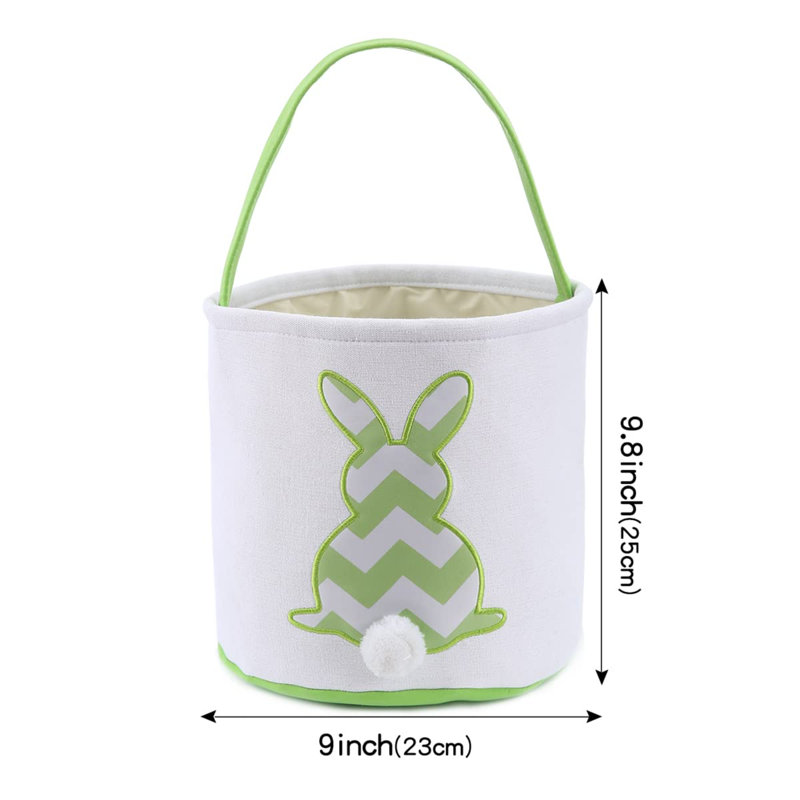 Sacs de panier de lapin de Pâques pour enfants, motif de lapin rayé, sacs de chasse au panier à œufs, toile personnalisée en coton avec queue moelleuse pour œufs de Pâques, bonbon, cadeau (vert)