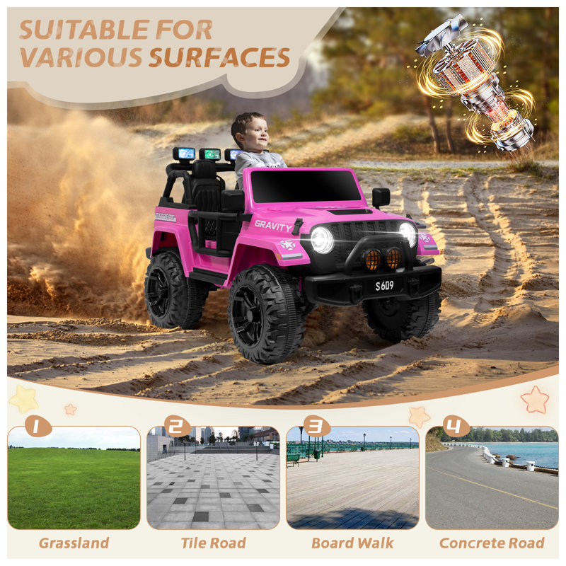 12v 2 Seater Kid’s Ride On Car, Kids' Battery Powered Electric Car W/parents Remote Control, Ride On Truck Toys W/3-point Safety Belt, 3 Speeds, Large Capacity Trunk, Spring Suspension, Multi Functions Dashboard