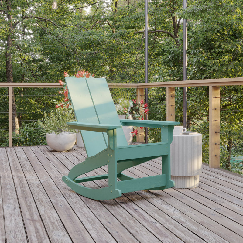 Chaise berçante moderne en résine de polyester à 2 lattes Adirondack pour l'intérieur et l'extérieur, Écume de mer