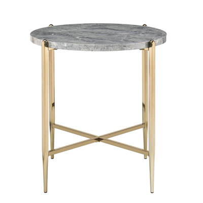 Modern Living Area End Table With Round Grey Faux Marble Top And Champagne Base Room Colors Spacious