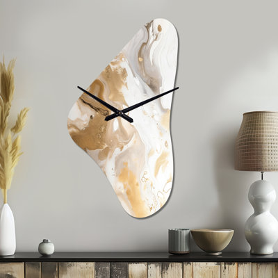 Gold And Grey A Marble Effect IV - Boomerang Shape Gold Wall Clock - Unique Shape