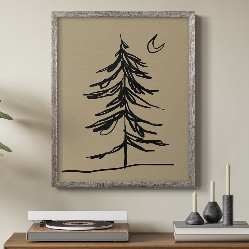 Croquis de sapin d'hiver I, reproduction encadrée - bois massif, H 15 po x l 12 po