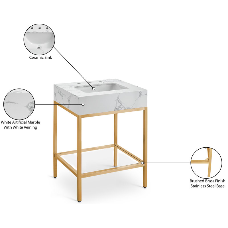 Marmo 24" Single Bathroom Vanity, Brushed Brass, White