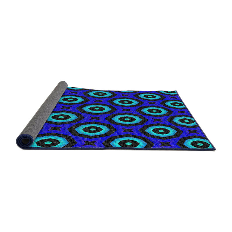 Tapis vert/bleu à motifs, Rond 7 pi