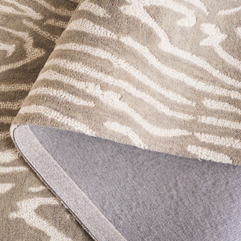 Tapis gris / ivoire / beige en laine / coton touffeté à la main Kristal, Rectangle 5 pi x 8 pi