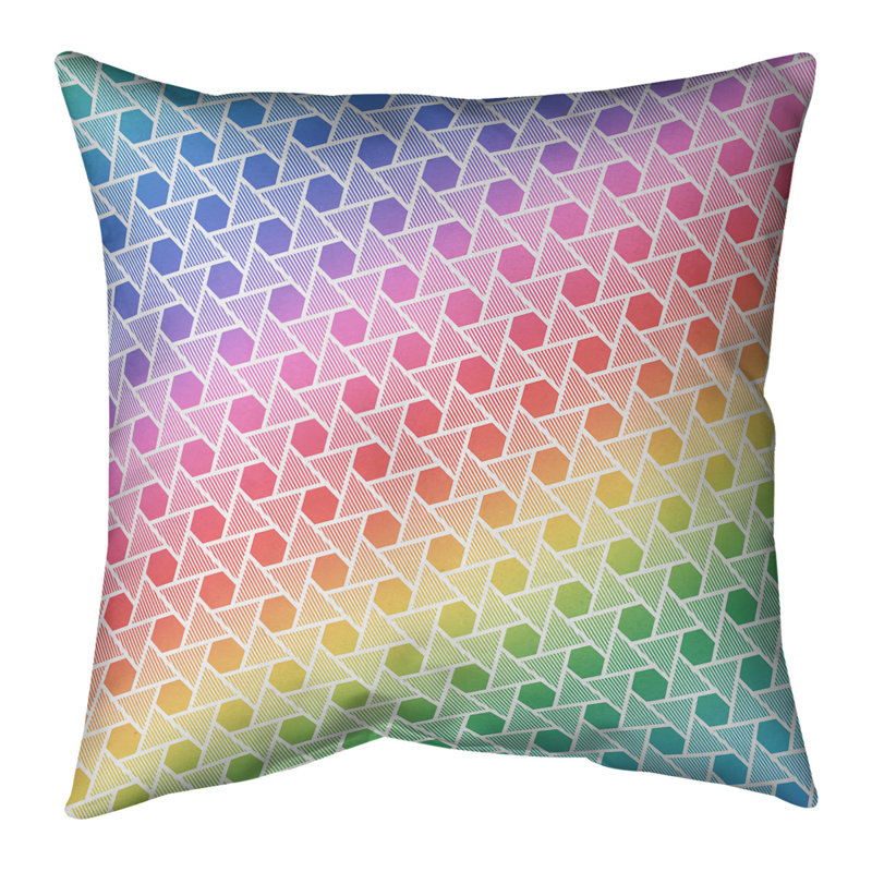 Housse de coussin Rainbow Hexagons and Triangles, 14 po x 14 po, Duvet synthétique, Arc-en-ciel