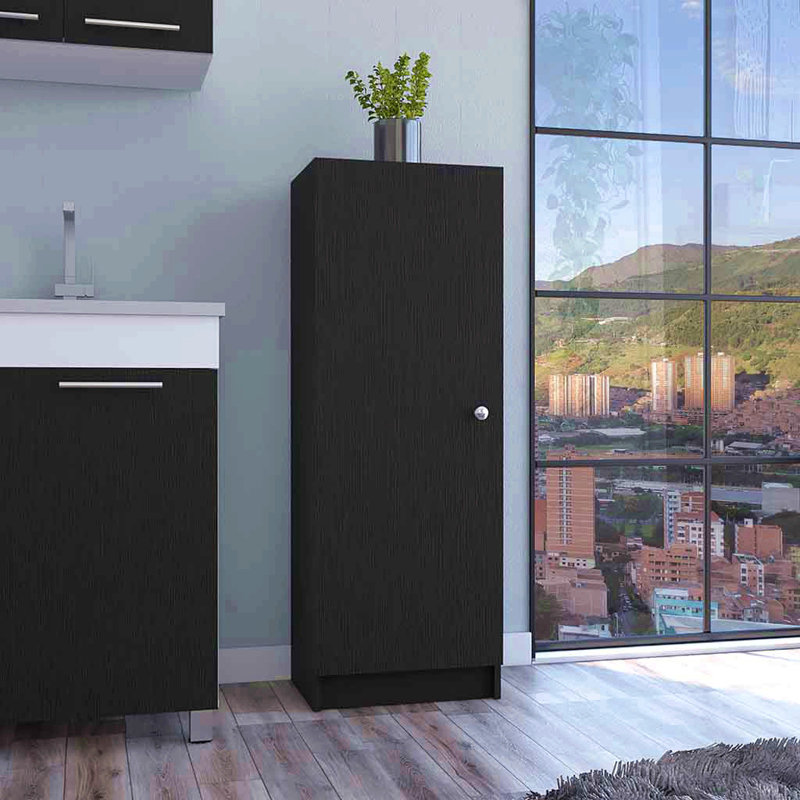 Armoire de cuisine H 47 po, armoire à une porte, quatre tablettes intérieures, Noir mat