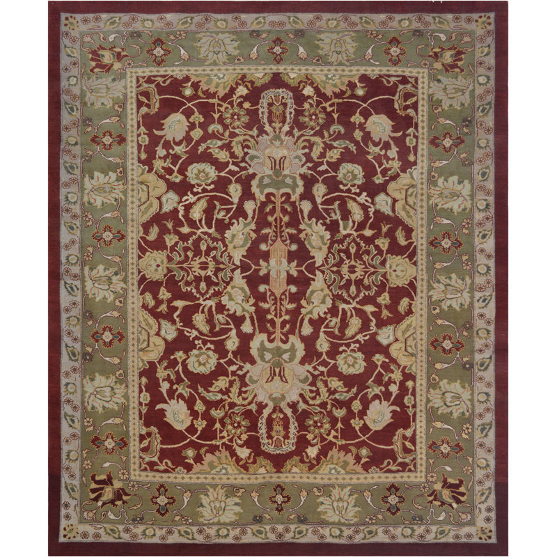 Agra Wool Oriental Area Rug in Brick Red/Green/Beige