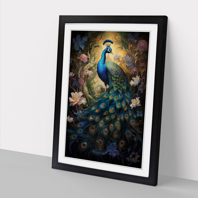 Peacock Baroque - Single Picture Frame Print on Wood, Black Framed, 64cm H x 46cm W
