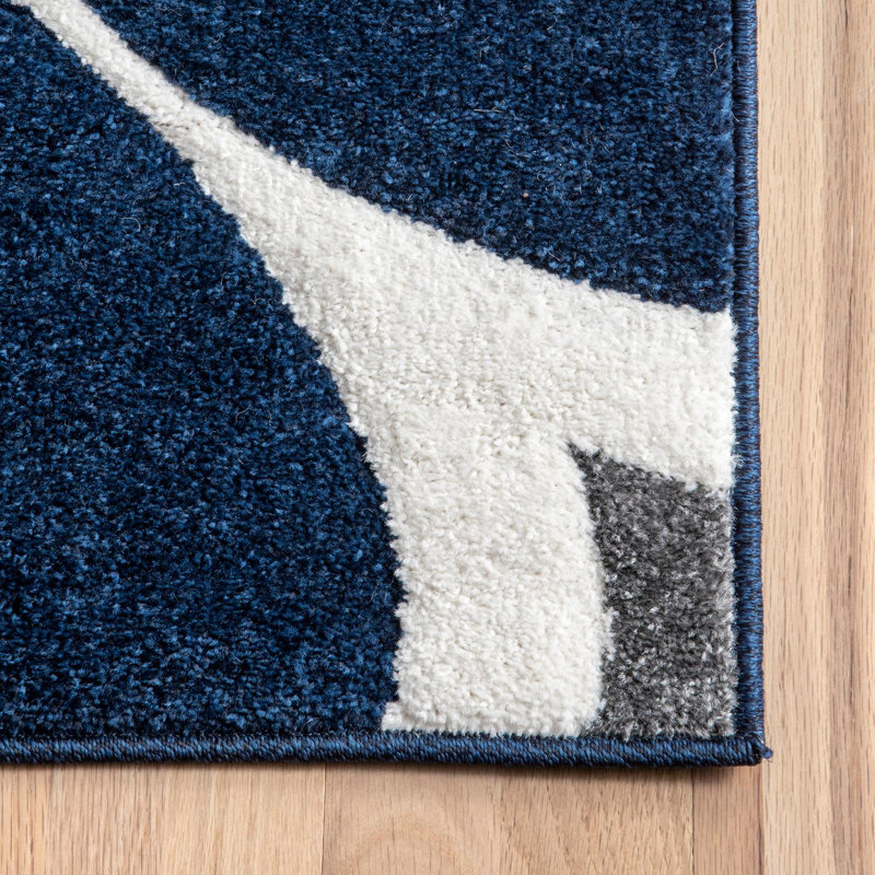 Klar Tufted Contemporary Trellis Navy/Gray/White Area Rug, Runner 2'6" x 12'