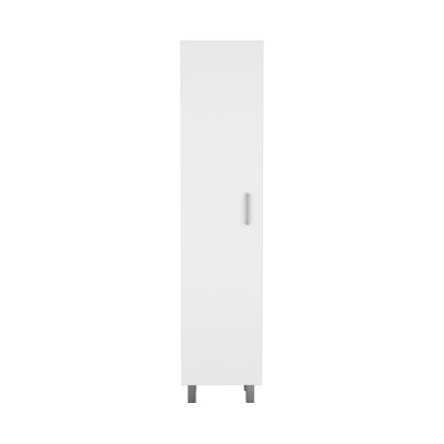 Vintro Storage Cabinet, Broom Hangers, Metal Handle -White