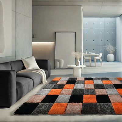 Shaggy Blocks High Pile Rug - Orange