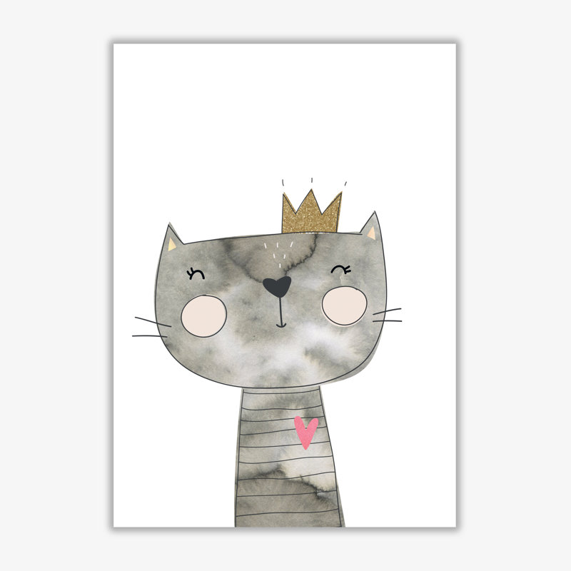 Scandi Grey Cat - Painting, 30 cm H x 21 cm W x 1 cm D, No Frame