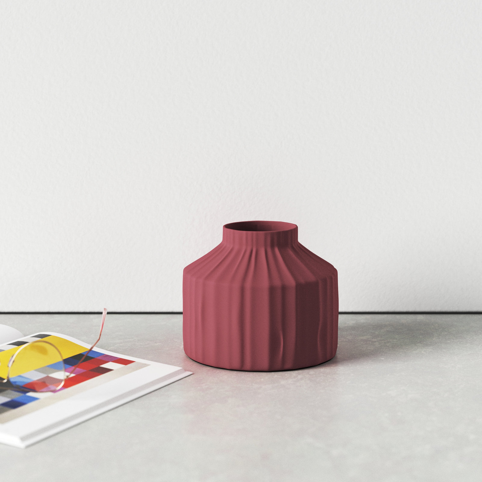 Aviva Handmade Ceramic Table Vase, Red, 5.51" H x 6.3" W x 6.3" D