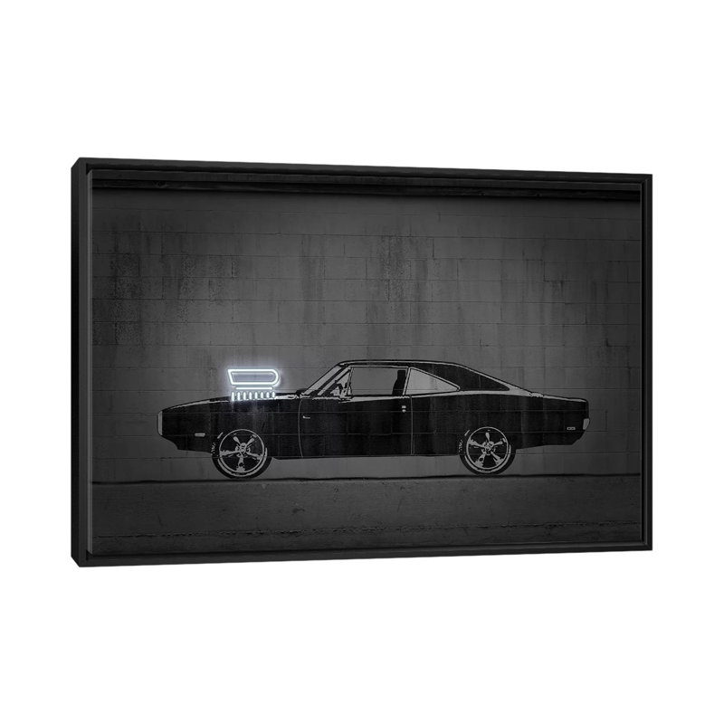 Impression d’art graphique « charger » par octave Mielu, Pas de tapis, H 26 po x l 40 po x 1,5 po, Toile avec cadre noir