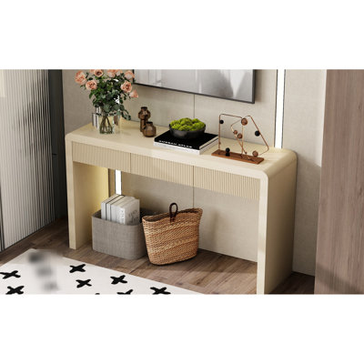 Table de couloir à tiroir cannelée en abricot, placage en bois massif, convient au décor côtier, capacité de table de 220 lb, entrée pour 25 petits espaces, résistance, solidité