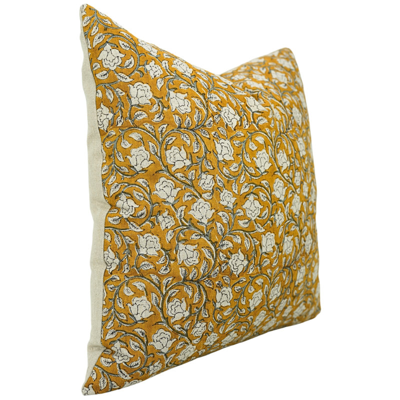 Housse de coussin traditionnelle de style indien à motif de bloc bohème fait à la main avec motif floral de style indien, housse de coussin Amritvela - 14 po x 14 po