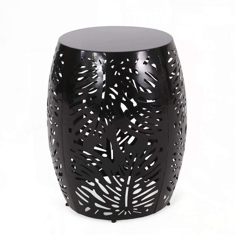 Patio Side Table With Round Top ,Metal Base, Black
