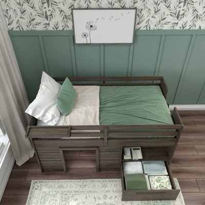 Purdy Hill Twin Solid Wood Low Loft Bed with Shelves by Harriet Bee
