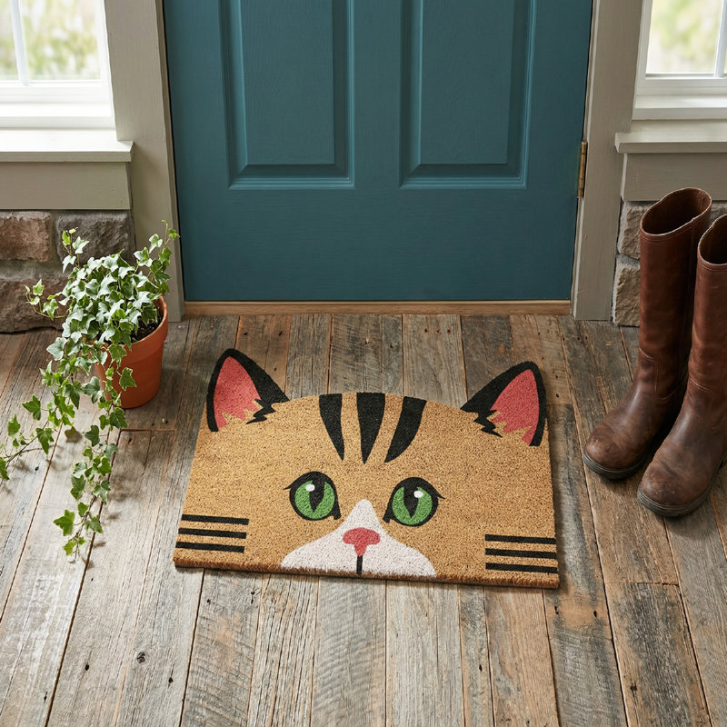Shape Coir Door Mat Striped Cat
