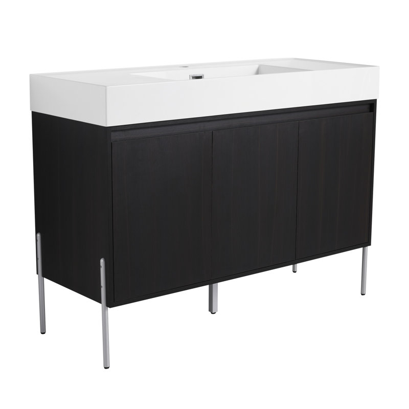 Meuble-lavabo autoportant de 48 po avec lavabo en résine, meuble de rangement avec portes à fermeture douce (ensemble KD) et meuble-lavabo