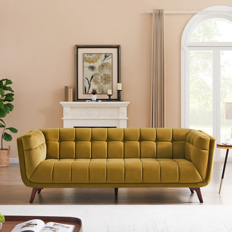 Ardrie Upholstered 85.8'' Sofa, Yellow Velvet